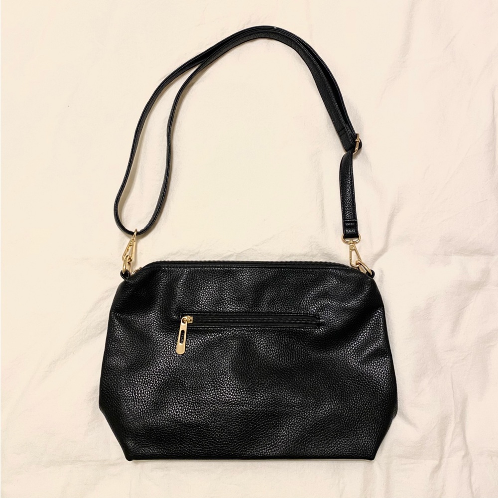 Black faux leather gold hardware crossbody bag